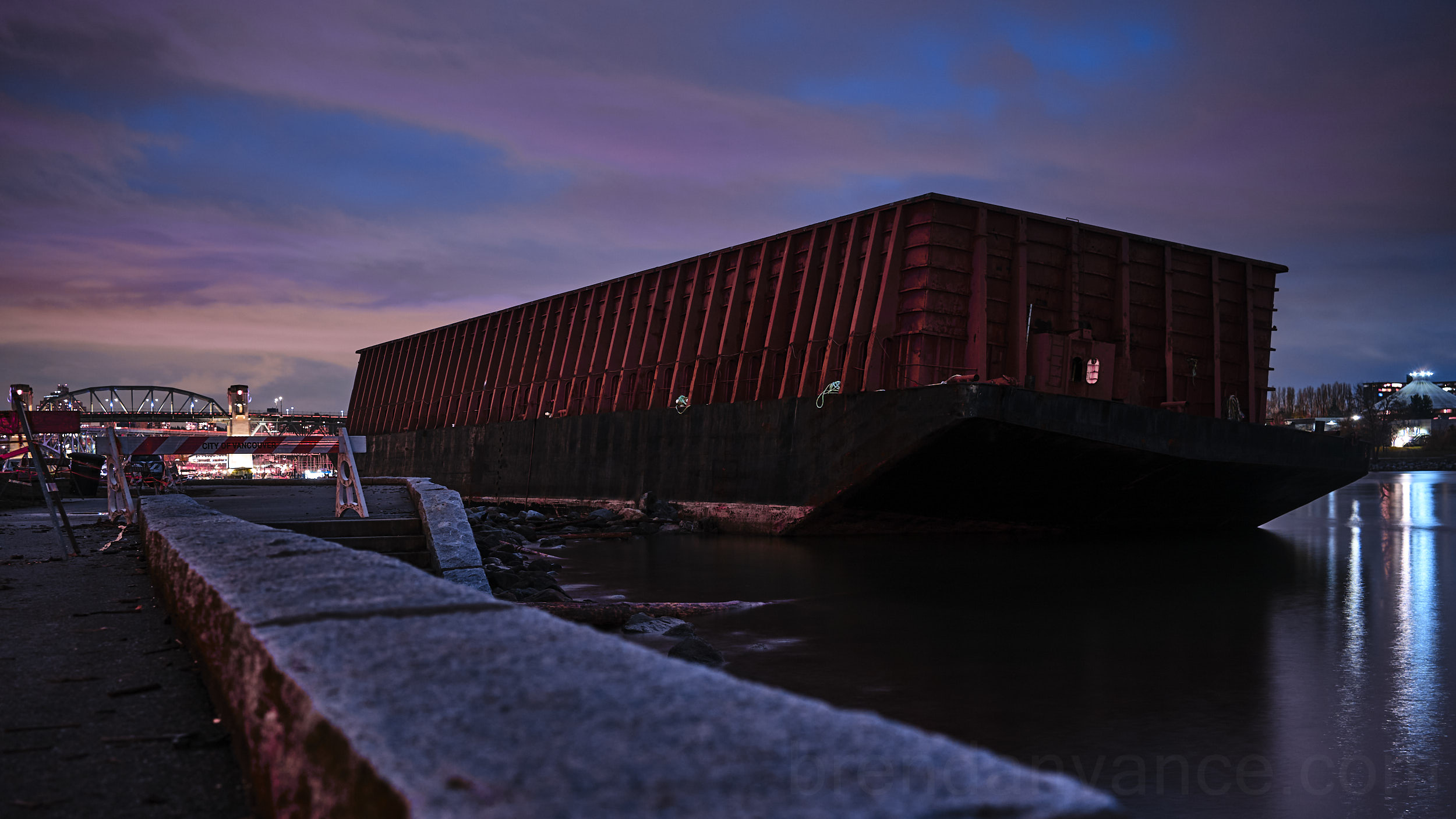 The infamous barge that washed up at Í7iy̓el̓shn aka Sunset Beach